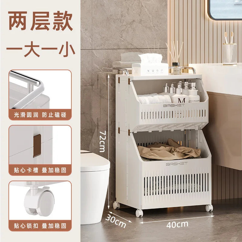 Multi-Layer Laundry Basket with Wheels | Rolling Dirty Clothes Hamper for Bathroom & Bedroom Storage