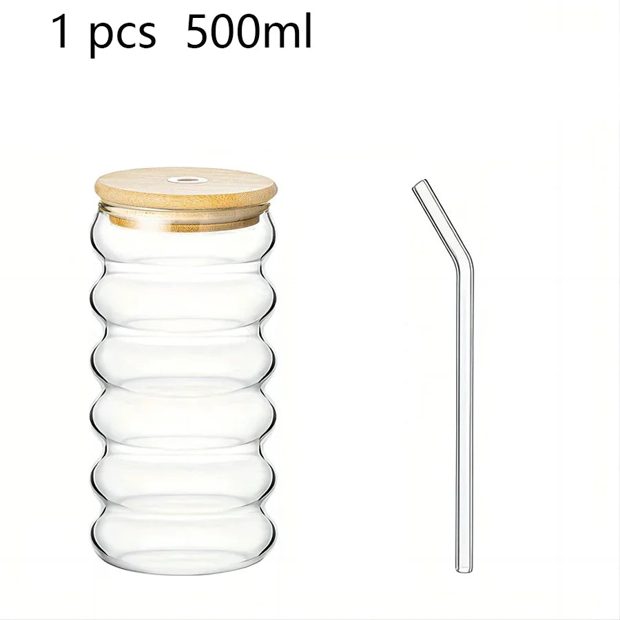 Clear Ripple Glass Cups with Straws – Juice & Cocktail Glasses