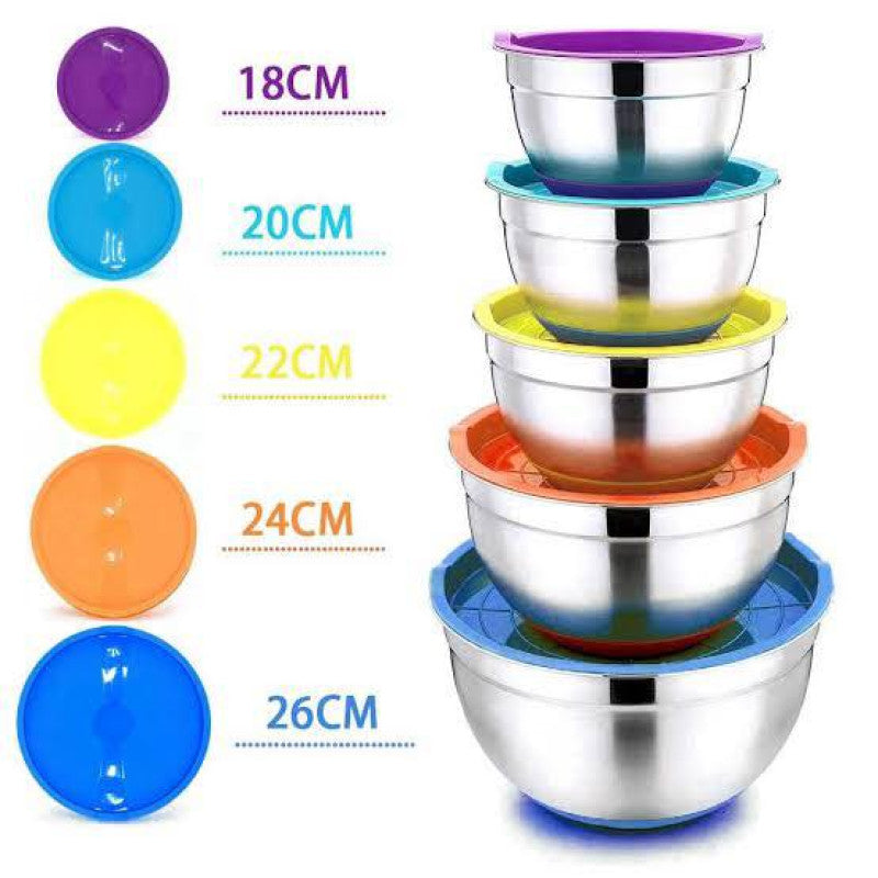 Set of 5pcs Stainless Steel BOWLS with Leak-Resistant COLORFUL Lids Food Container