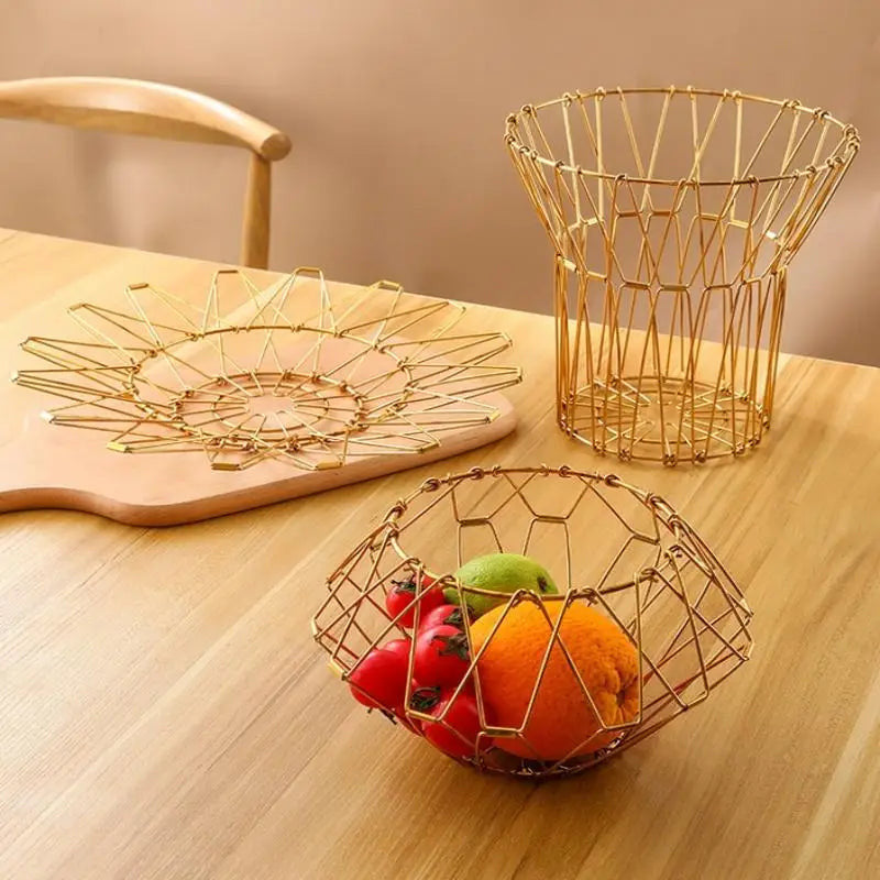 Foldable Stainless Steel Fruit Bowl – Large Capacity Wire Basket