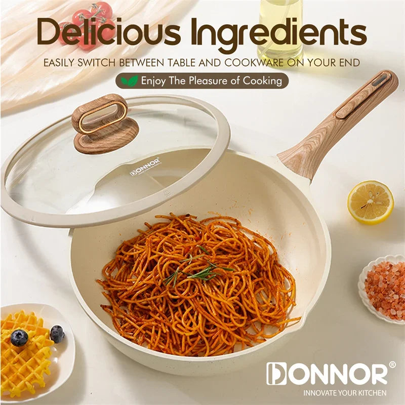 DONNOR 15-Piece Non-Stick Cookware Set | Premium Aluminum Pots & Pans with Glass Lids | Induction & Gas Compatible