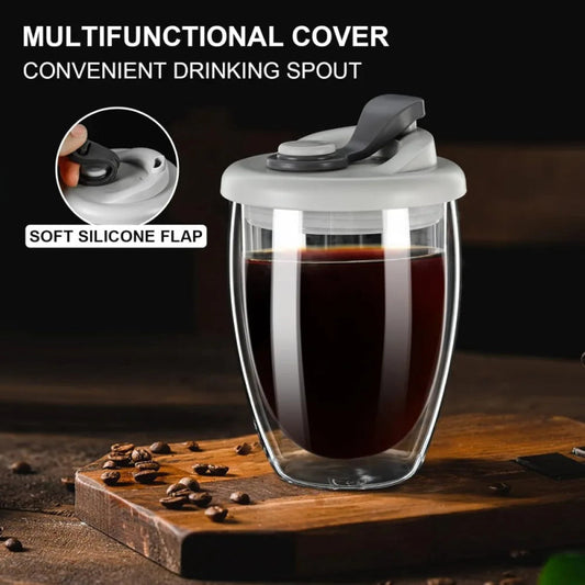 Double Wall Glass with Lid – Heat Resistant Insulated Cup