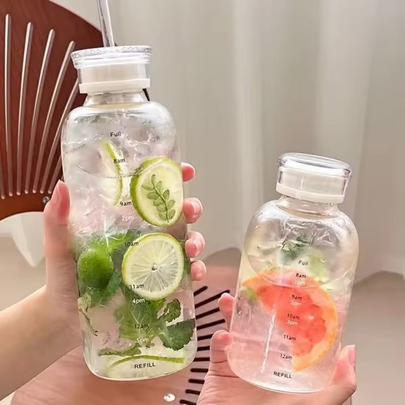 Transparent Glass Water Bottle With Straw