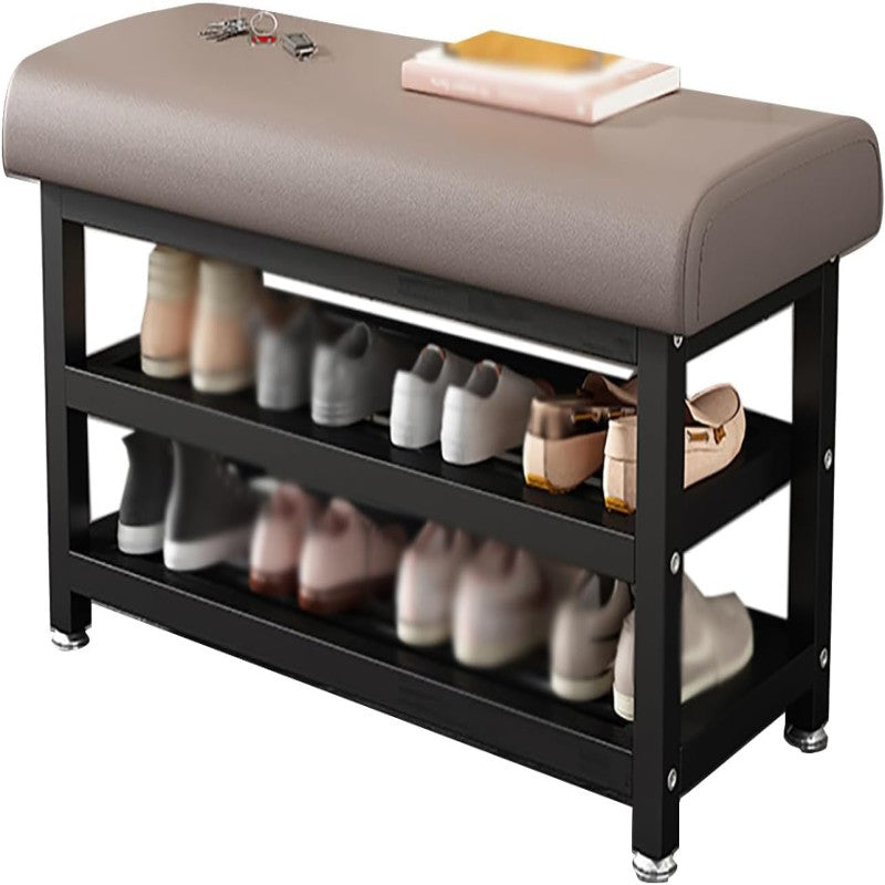 Shoe Bench Organizer with Cushion - 2 Tier Steel Shoe Rack Storage Bench