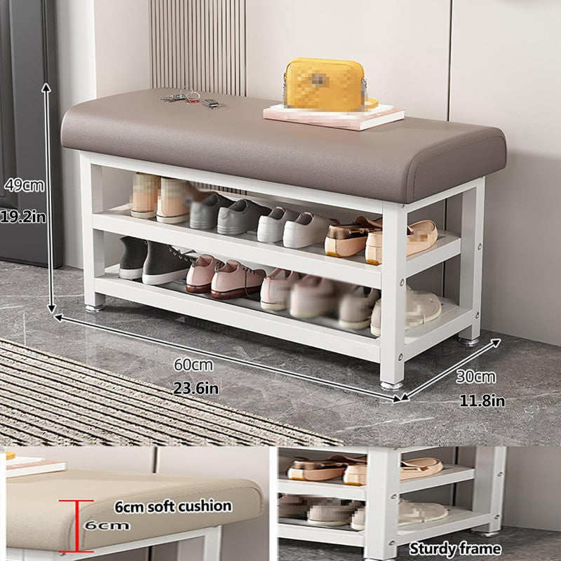 Shoe Bench Organizer with Cushion - 2 Tier Steel Shoe Rack Storage Bench