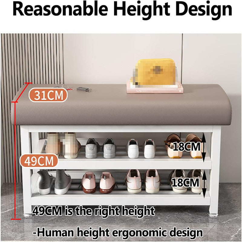 Shoe Bench Organizer with Cushion - 2 Tier Steel Shoe Rack Storage Bench