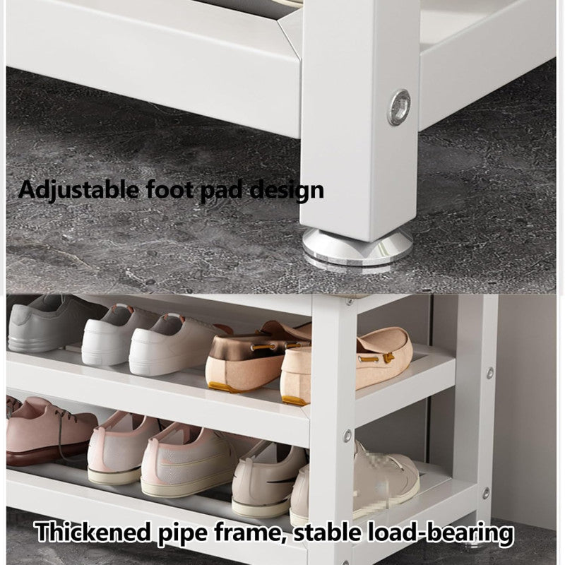 Shoe Bench Organizer with Cushion - 2 Tier Steel Shoe Rack Storage Bench