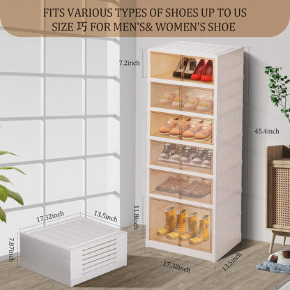 6-Tier Foldable Shoe Rack Organizer Portable Shoe Cabinet with Magnetic Clear Door