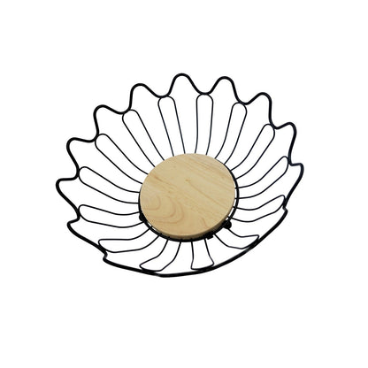 Leaf Shaped Metallic & Oak Fruit Basket