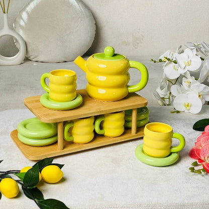 Ceramic Tea Set With Bamboo Stand