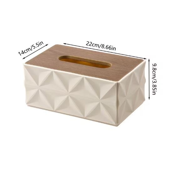 Modern Geometric Tissue Box Cover with Wooden Finish Lid