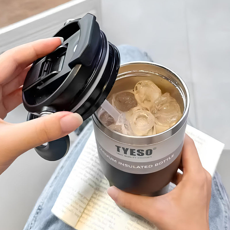 “TYESO® SteelCore Stainless Steel Dual-Lid Tumbler with Top-Handle (900ml) (TS-8828)”