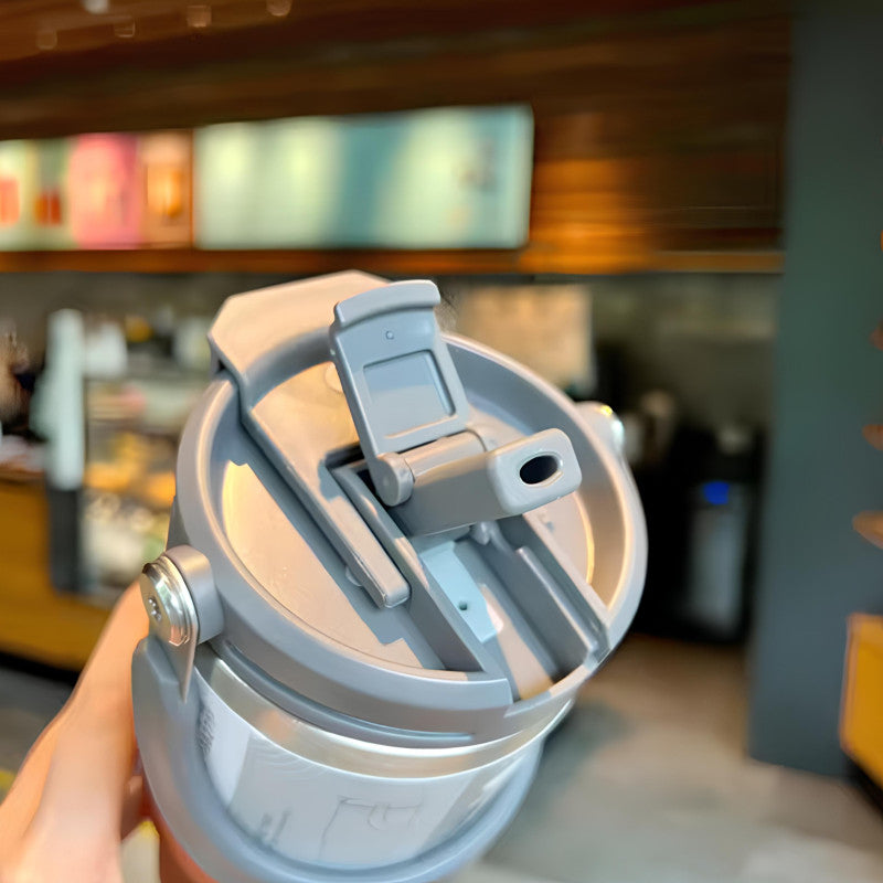 “TYESO® SteelCore Stainless Steel Dual-Lid Tumbler with Top-Handle (900ml) (TS-8828)”