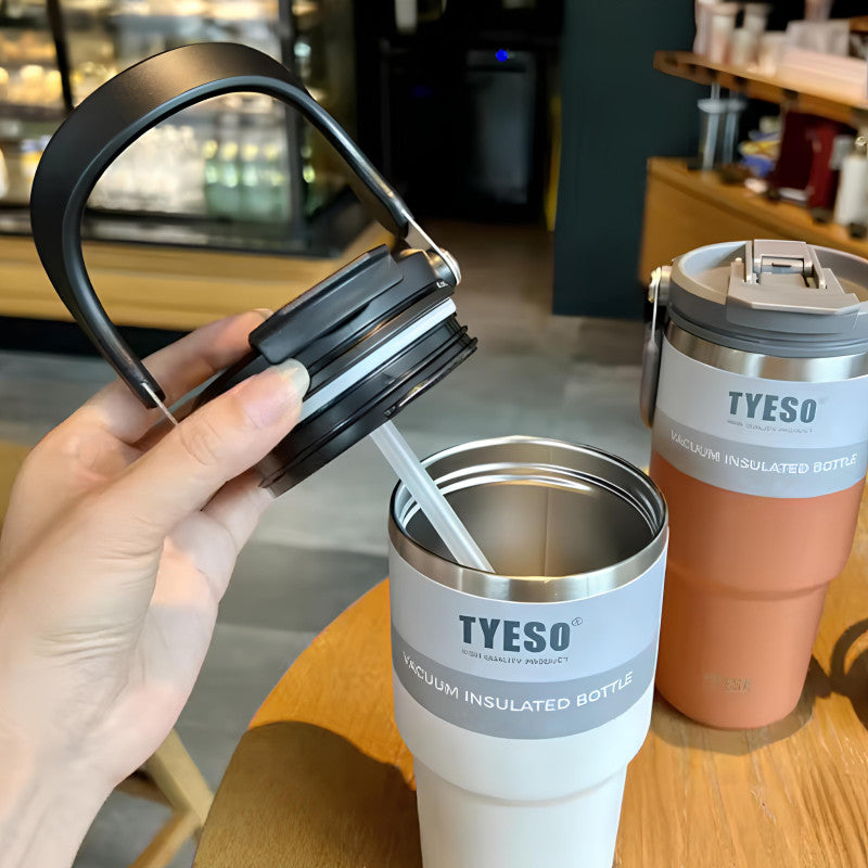 “TYESO® SteelCore Stainless Steel Dual-Lid Tumbler with Top-Handle (900ml) (TS-8828)”