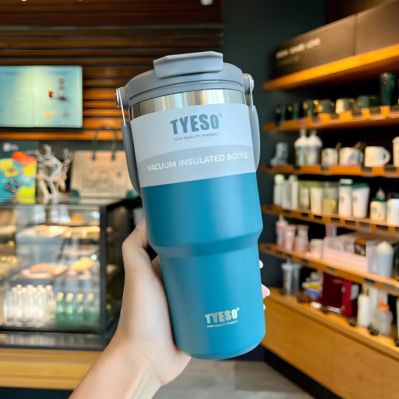 “TYESO® SteelCore Stainless Steel Dual-Lid Tumbler with Top-Handle (900ml) (TS-8828)”