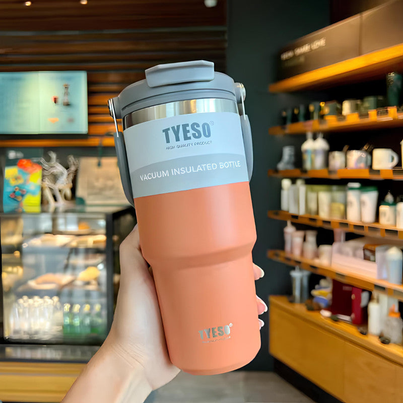 “TYESO® SteelCore Stainless Steel Dual-Lid Tumbler with Top-Handle (900ml) (TS-8828)”