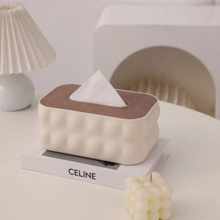 Nordic Bubble-Texture Tissue Box with Natural Wood Lid