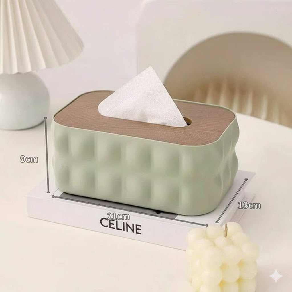 Nordic Bubble-Texture Tissue Box with Natural Wood Lid