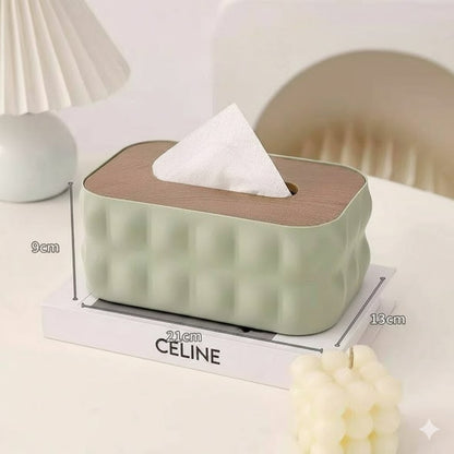 Nordic Bubble-Texture Tissue Box with Natural Wood Lid