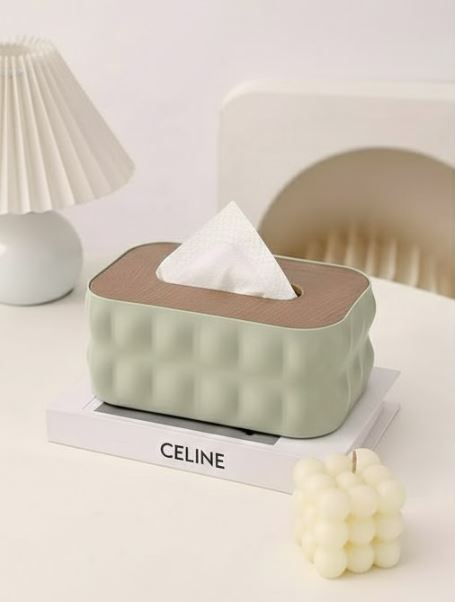 Nordic Bubble-Texture Tissue Box with Natural Wood Lid