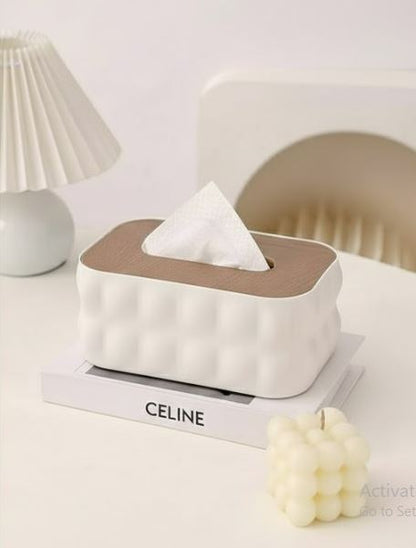 Nordic Bubble-Texture Tissue Box with Natural Wood Lid