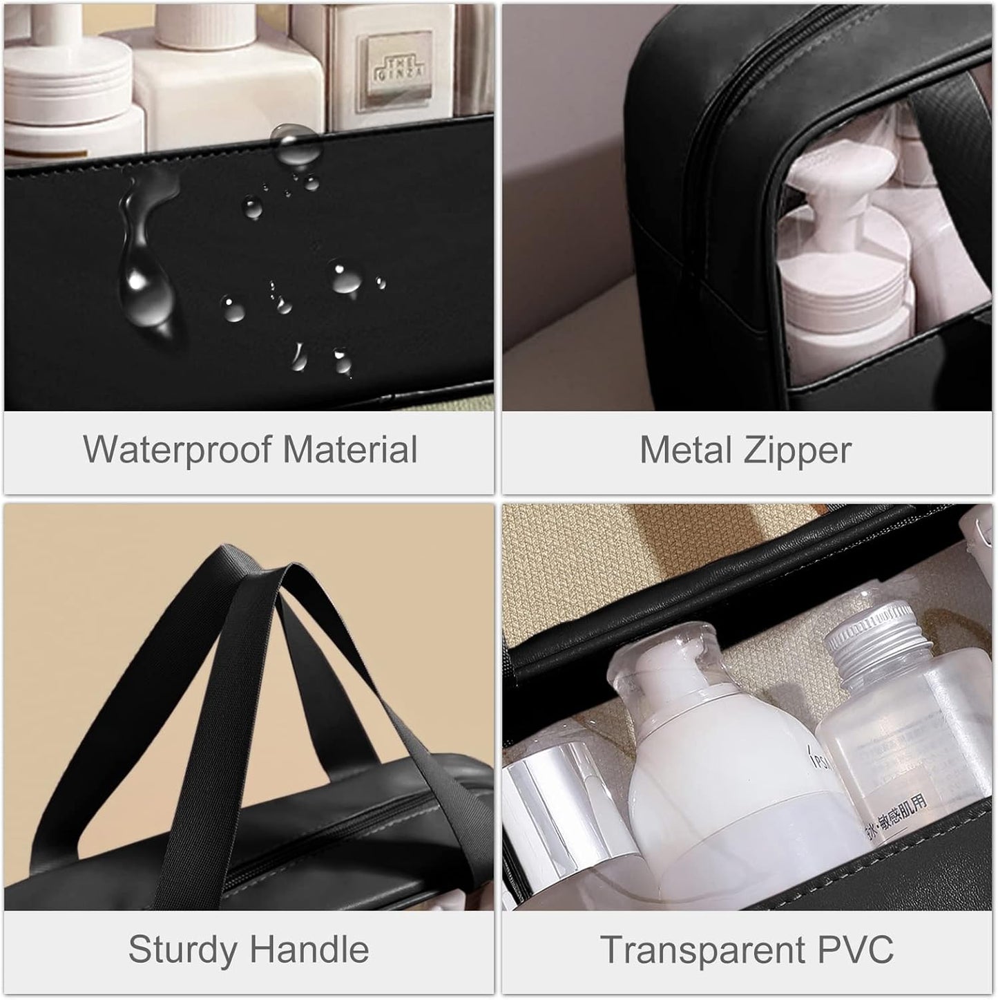 3Pcs Toiletry Bag for Men Women Clear Cosmetics Bag Hanging Toiletry Bag Waterproof Makeup Bags for Traveling Transparent Travel Organizer