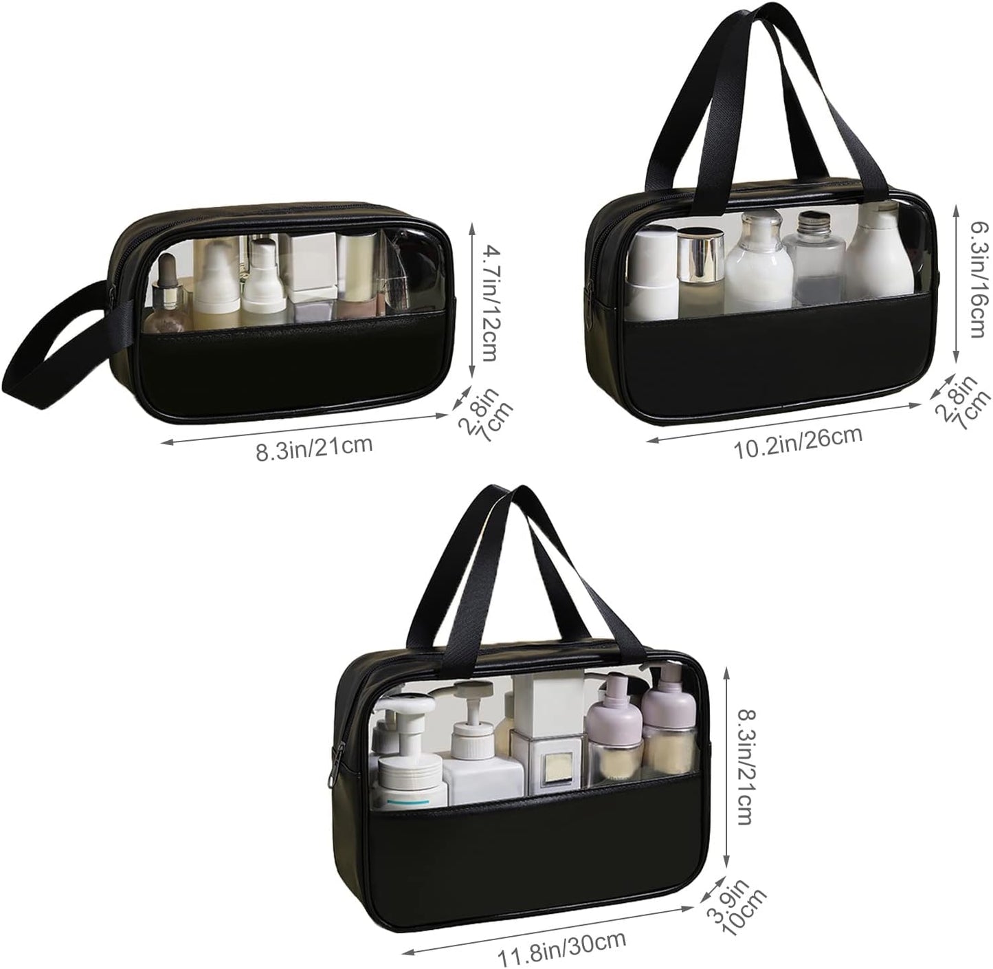 3Pcs Toiletry Bag for Men Women Clear Cosmetics Bag Hanging Toiletry Bag Waterproof Makeup Bags for Traveling Transparent Travel Organizer
