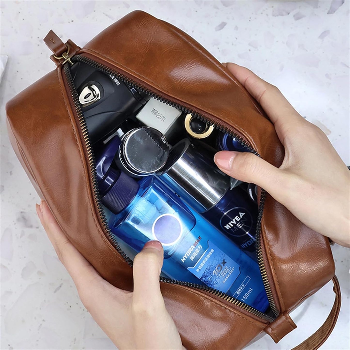 Large Toiletry Bag for Men and Women for Travel Waterproof Shaving Kit Bathroom Toiletry Organizer Leather Cosmetic Bags