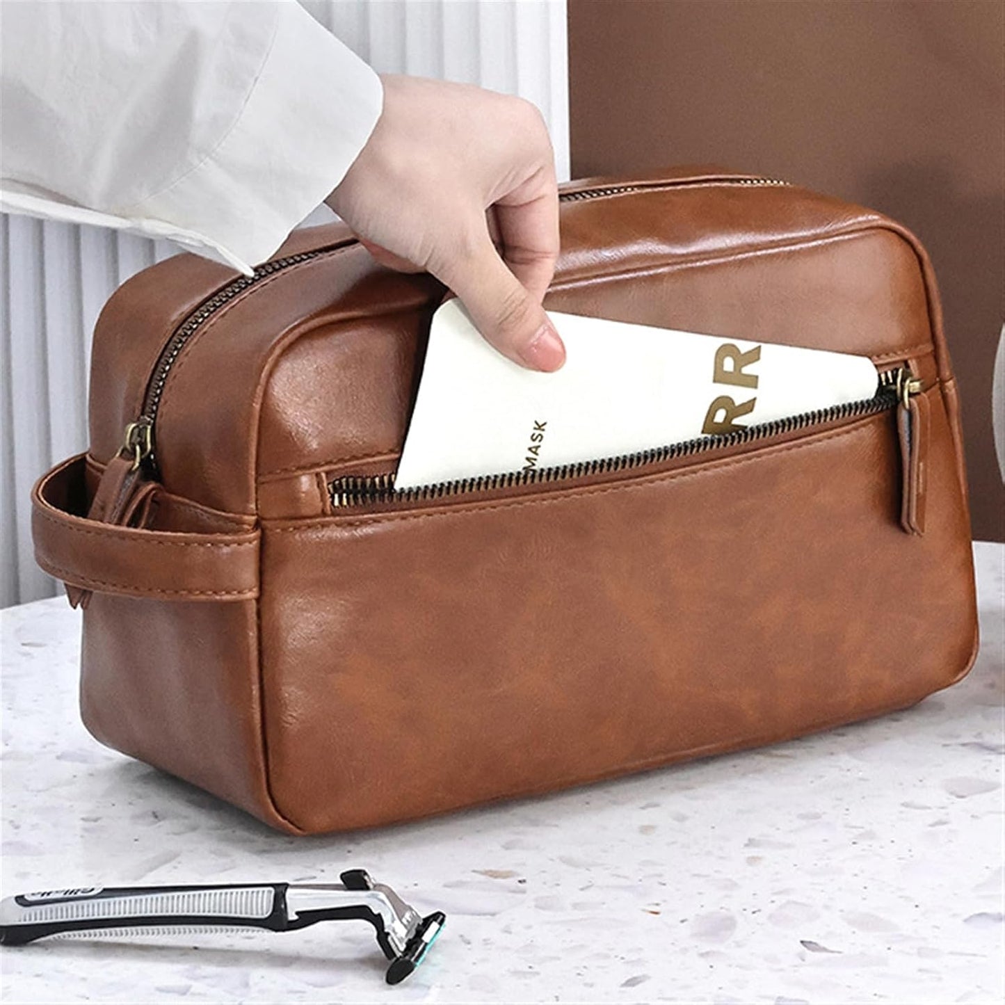 Large Toiletry Bag for Men and Women for Travel Waterproof Shaving Kit Bathroom Toiletry Organizer Leather Cosmetic Bags