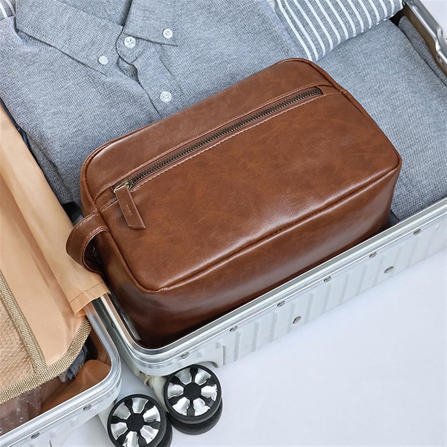 Large Toiletry Bag for Men and Women for Travel Waterproof Shaving Kit Bathroom Toiletry Organizer Leather Cosmetic Bags
