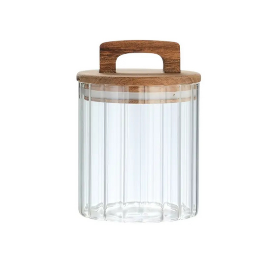 Striped Glass Seasoning Jar With Bamboo Lid