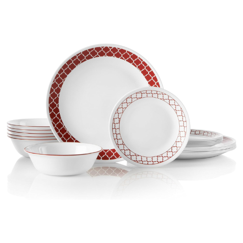 Corelle 18-Piece Crimson Trellis Dinnerware Set