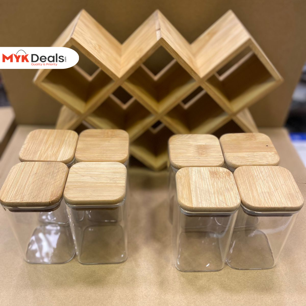 Bamboo 8Pc Masla jars set With wood stand