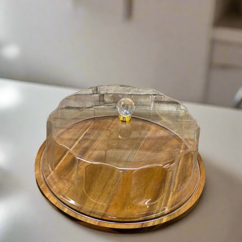 Stylish Cake Dish With Bamboo Base & Acrylic Lid