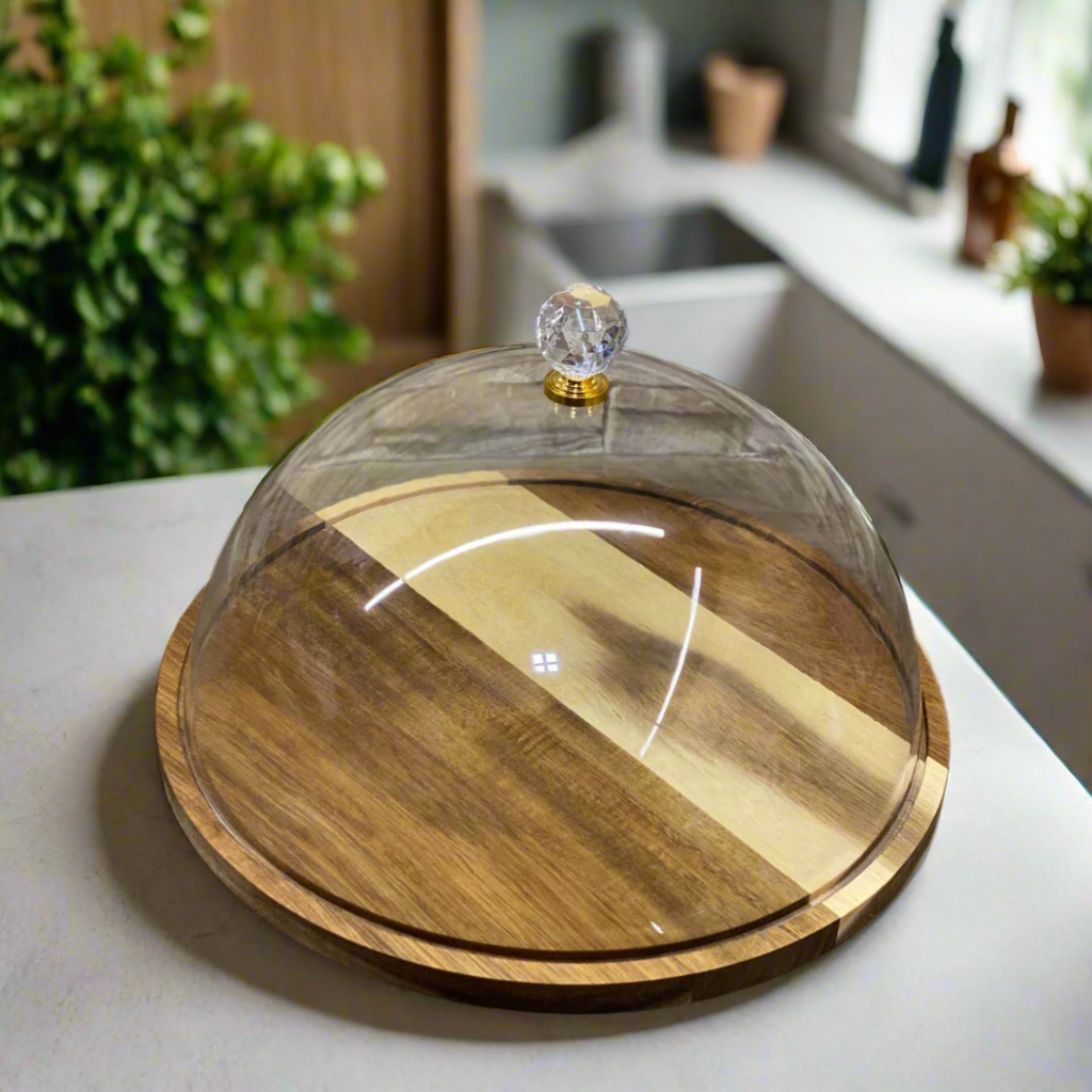 Bamboo Base Cake Dish With Acrylic Lid