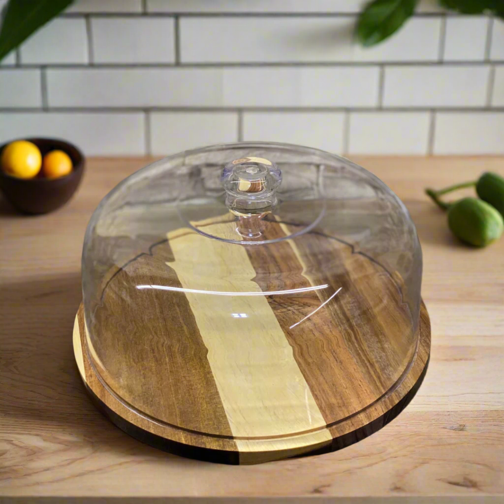 Bamboo Base Cake Dish With Acrylic Lid