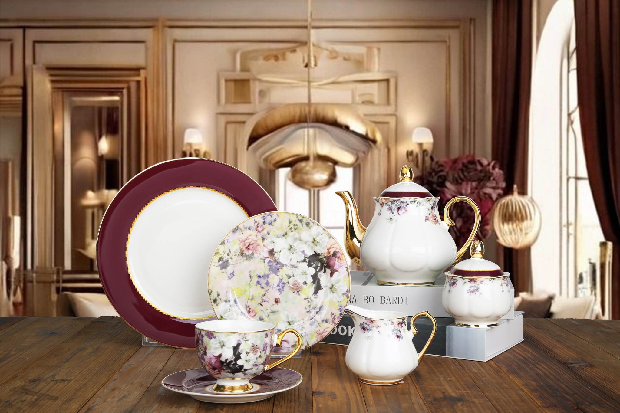 Luxury 24-Piece Super Bone China Tea Set with Gold Accents – 8 Elegant Designs