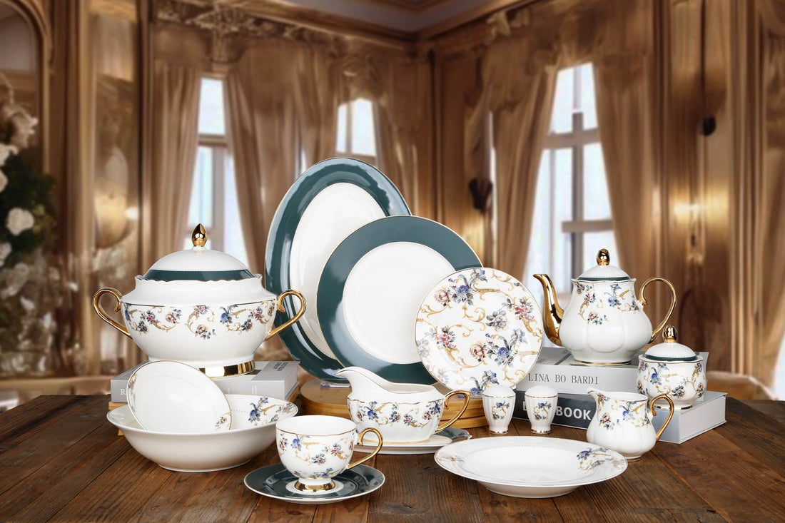 "Premium Bone China Dinner Set – Luxury 65 & 89-Piece Collection for 8 or 12 Persons with Floral & Gold Accents"