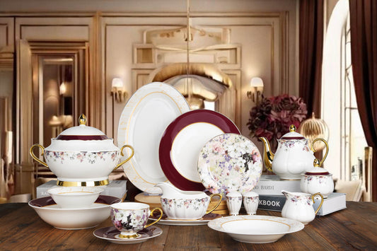 "Premium Bone China Dinner Set – Luxury 65 & 89-Piece Collection for 8 or 12 Persons with Floral & Gold Accents"