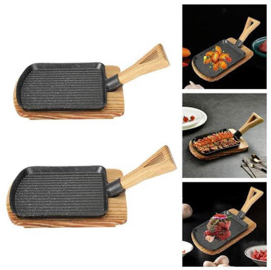 SIZZLING TRAY WITH BAMBOO BASE SHOVEL