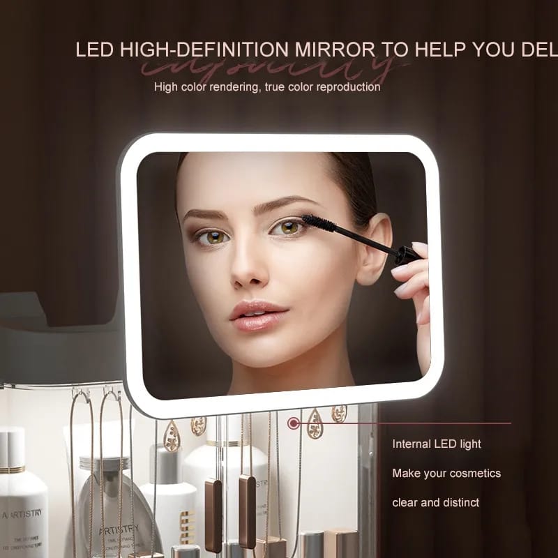 Cosmetic Storage Makeup Box With Led Light Mirror