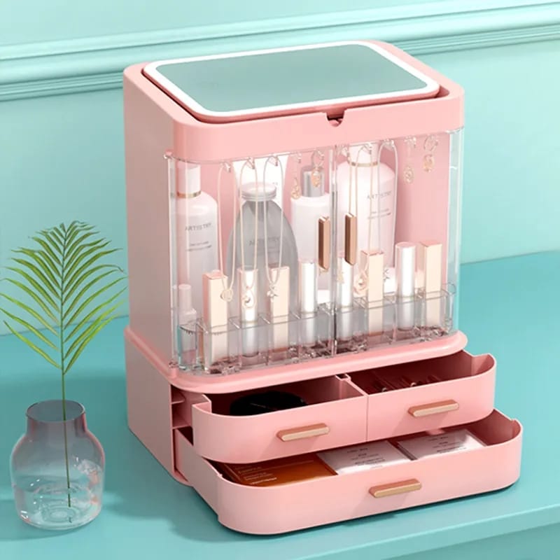 Cosmetic Storage Makeup Box With Led Light Mirror