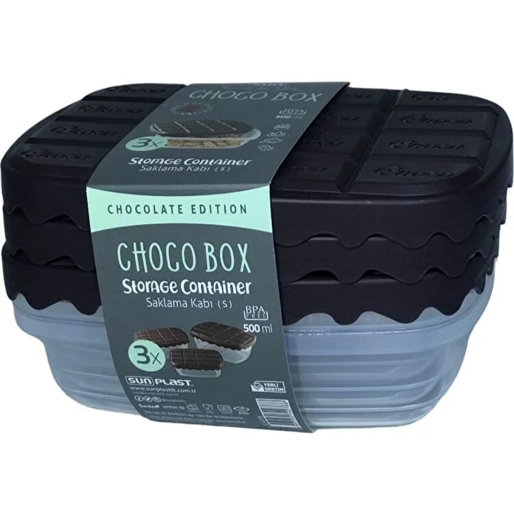 3 Pcs Set Plastic Choco Box For Kids 800ml (L6.7xW4.9x4.6)Inches