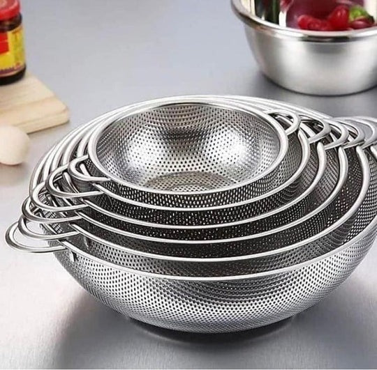 Set Of 6 Stainless Steel Punching Basket, Kitchen Steel Mesh Strainer Colander Set