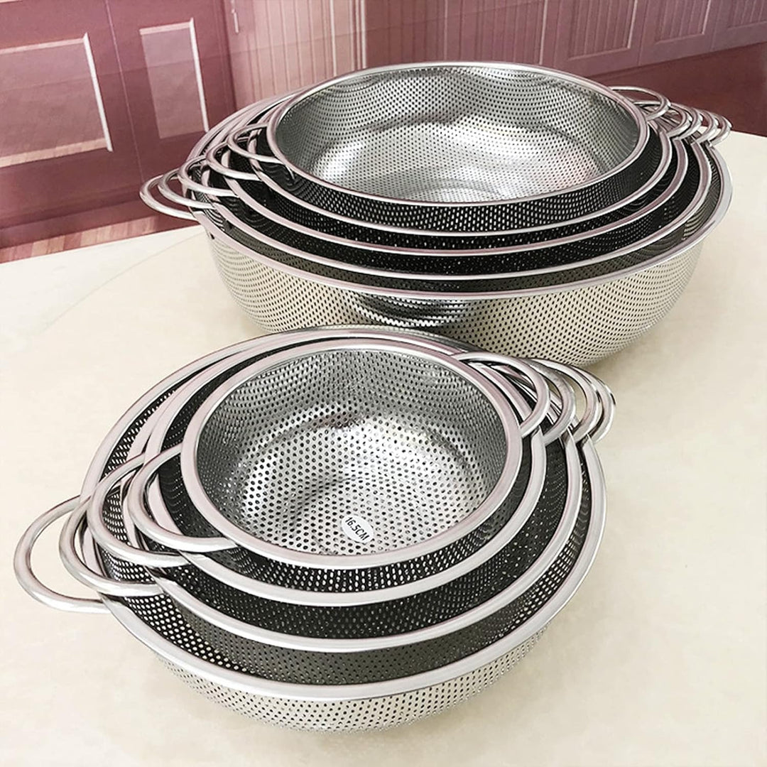 Set Of 6 Stainless Steel Punching Basket, Kitchen Steel Mesh Strainer Colander Set