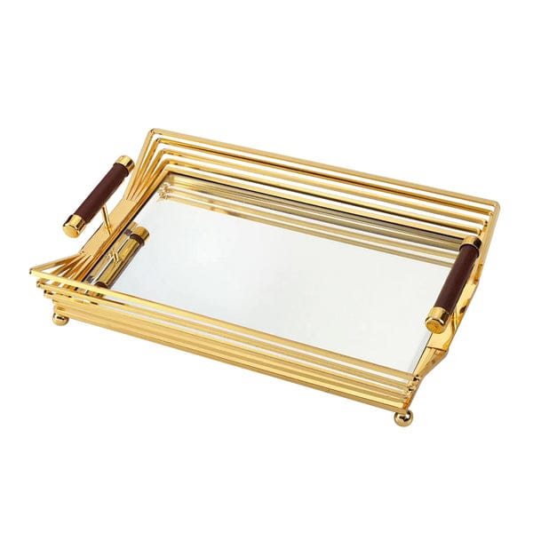 Pair Of Gold Mirror Vanity Tray With Handles