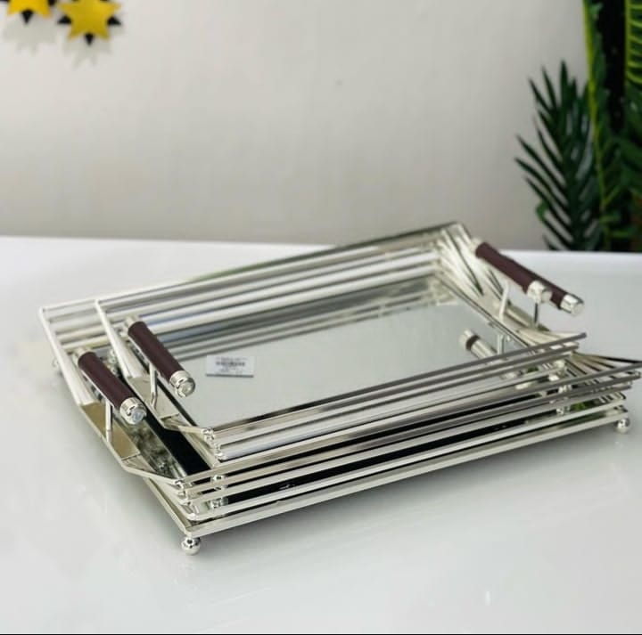 Pair Of Gold Mirror Vanity Tray With Handles