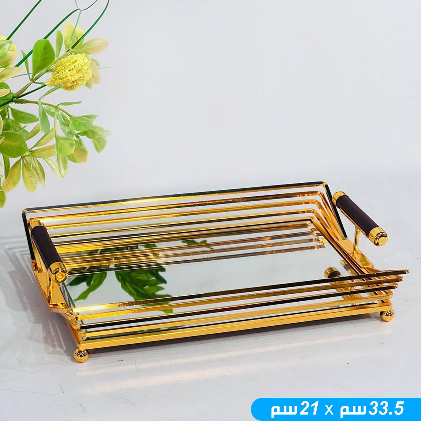 Pair Of Gold Mirror Vanity Tray With Handles