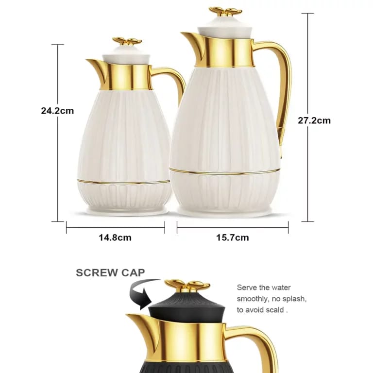 Golden Handle Vacuum Insulated Flask Tea And Coffee Pot Set of 2