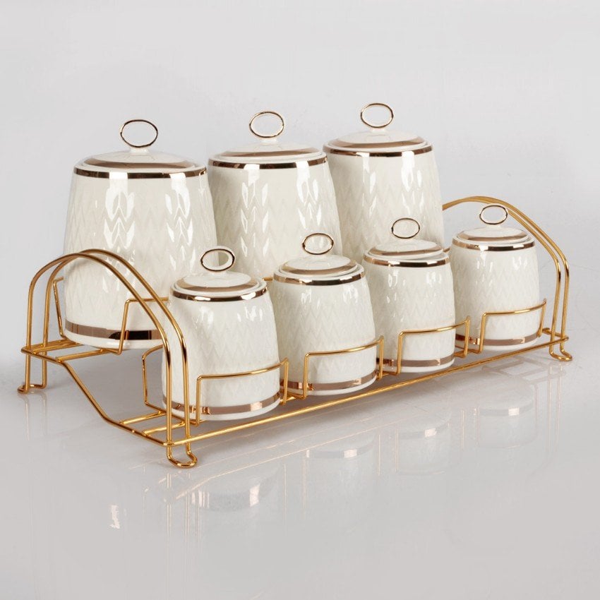 Porcelain Spice Set with Stand 7 Pieces